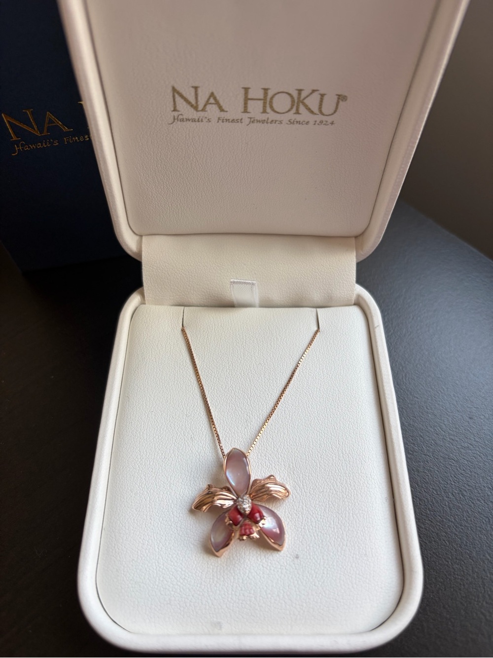 Na Hoku Rose Gold and Pink Orchid Pendant Necklace
